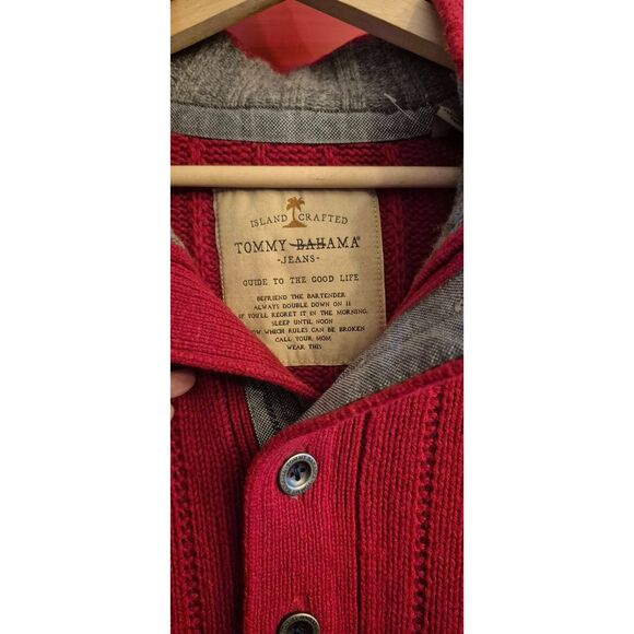 Tommy Bahama Size XL 80% Lambswool Island Crafted Sweater Red Chambray Trim EUC - Picture 3 of 4
